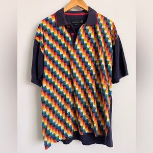 Greg Norman Polo Shirt Mens Medium Colorful Pattern Golf Shark Logo